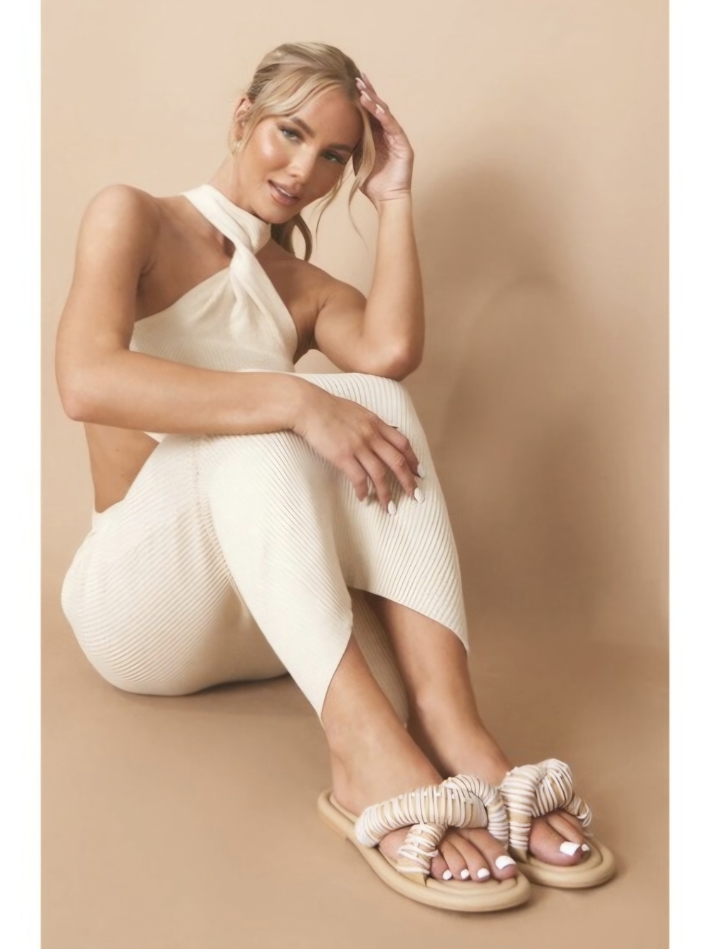 PrettyLittleThing Slide Sandal Padded Straps Faux Pearl Detail  - 40/9US